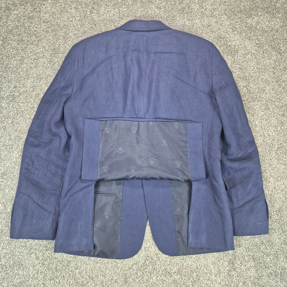 Tommy Hilfiger 100% Linen Blazer Mens 38S Navy Blue Two Button Sport Coat Jacket